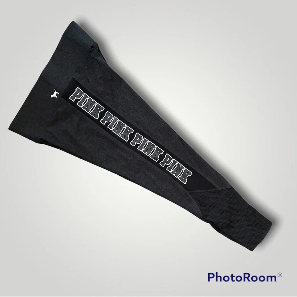 PINK Victoria's Secret Yoga Leggings Dark Heather Gray, Black, with Mesh Panels - Picture 3 of 11